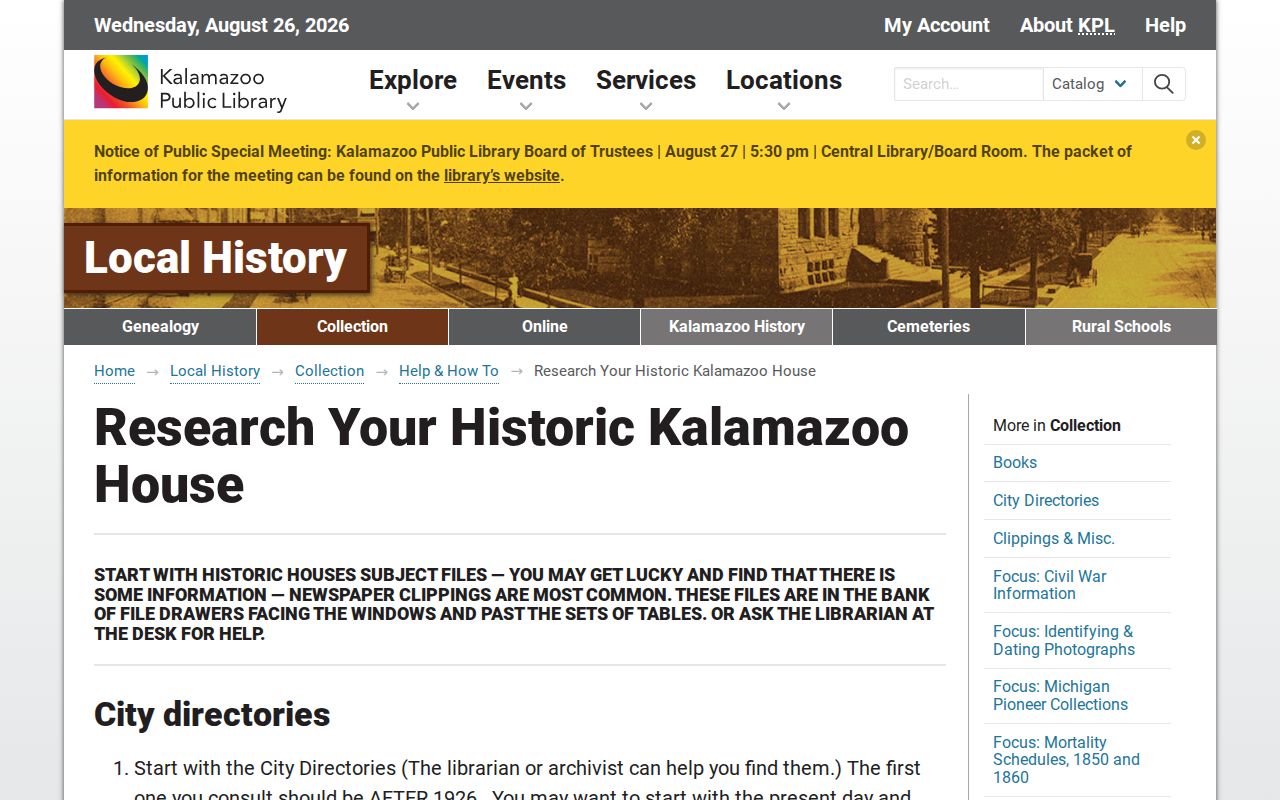 Kalamazoo city directory plat and Sanborn research sequence