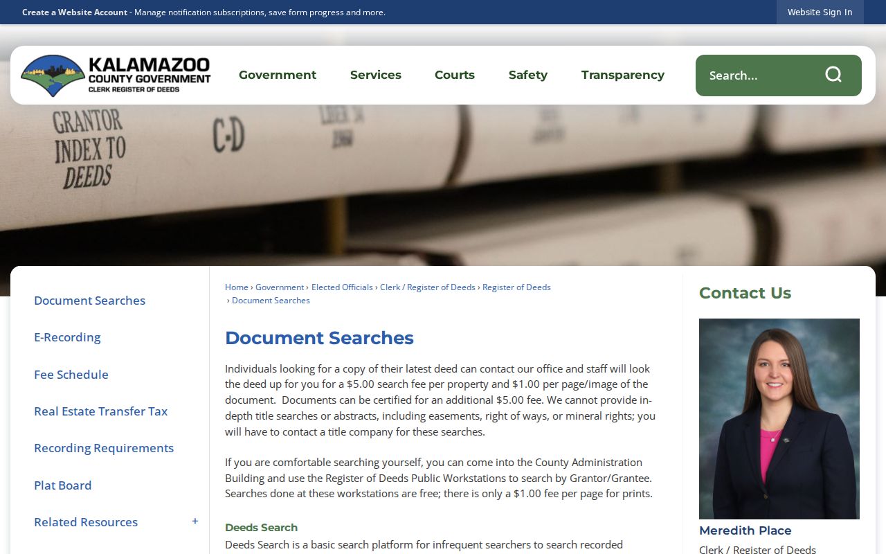 Kalamazoo street directory Register of Deeds search fields