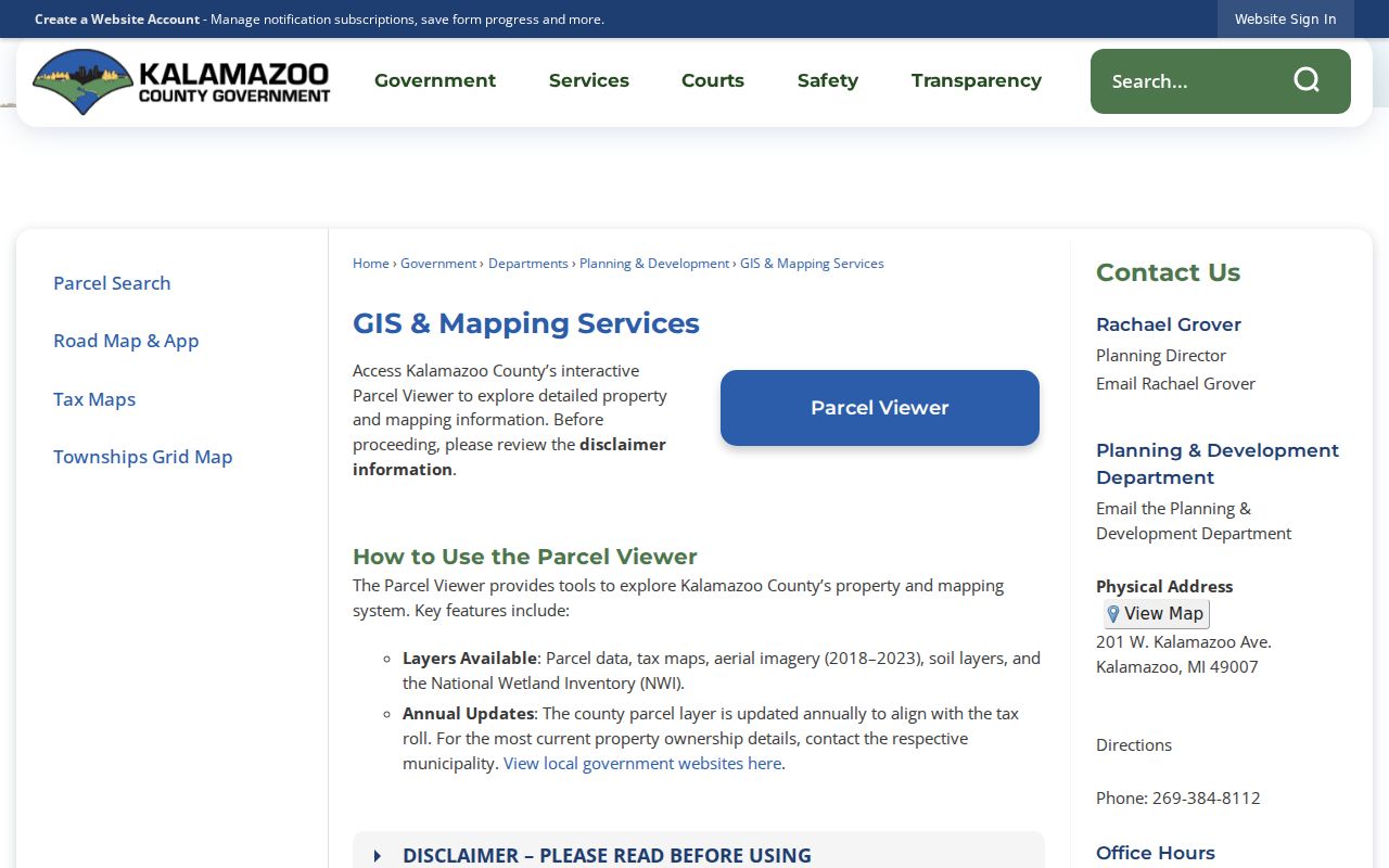 Kalamazoo neighbors using the Kalamazoo County GIS parcel viewer