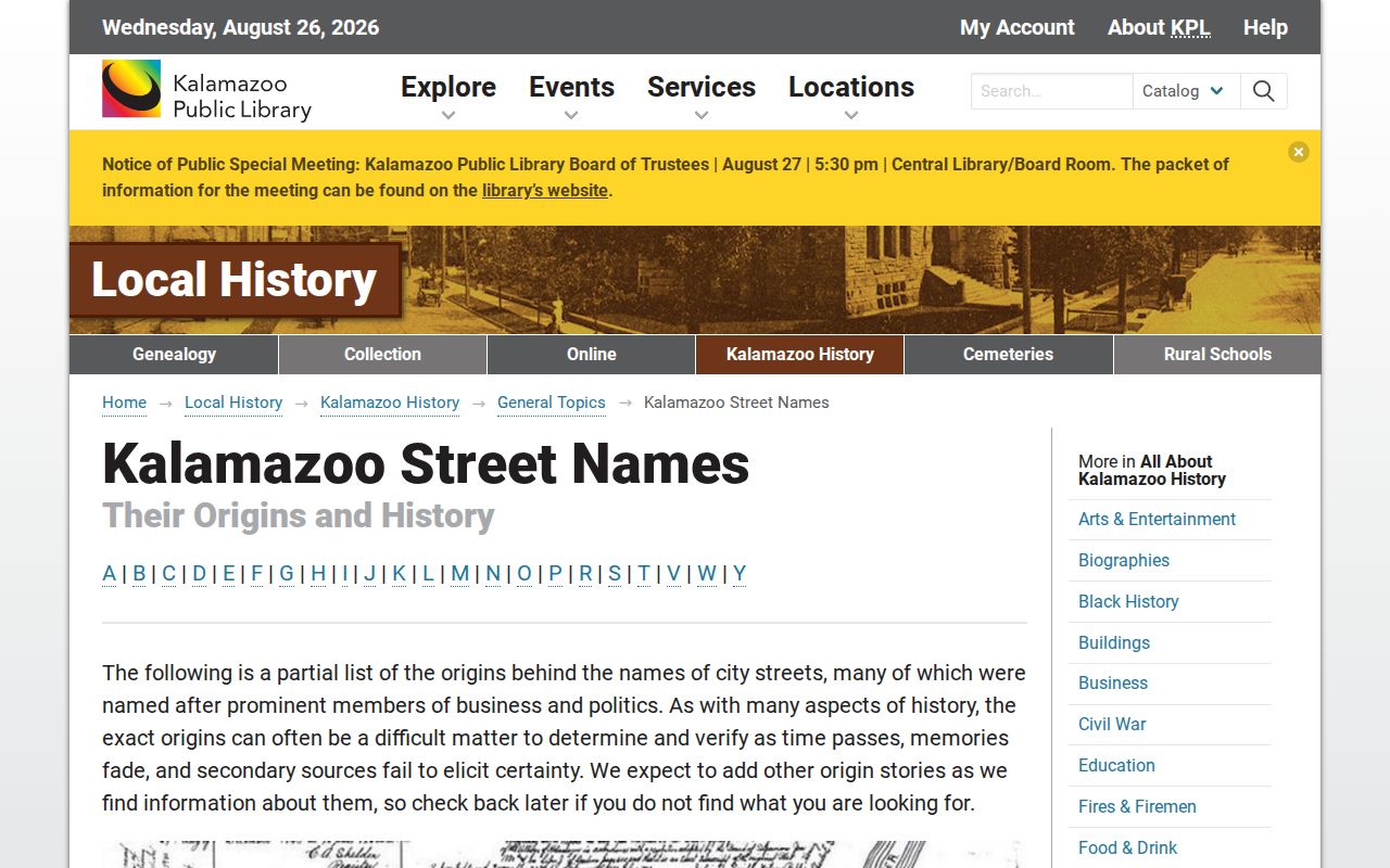 Kalamazoo previous residents research using KPL street-name history