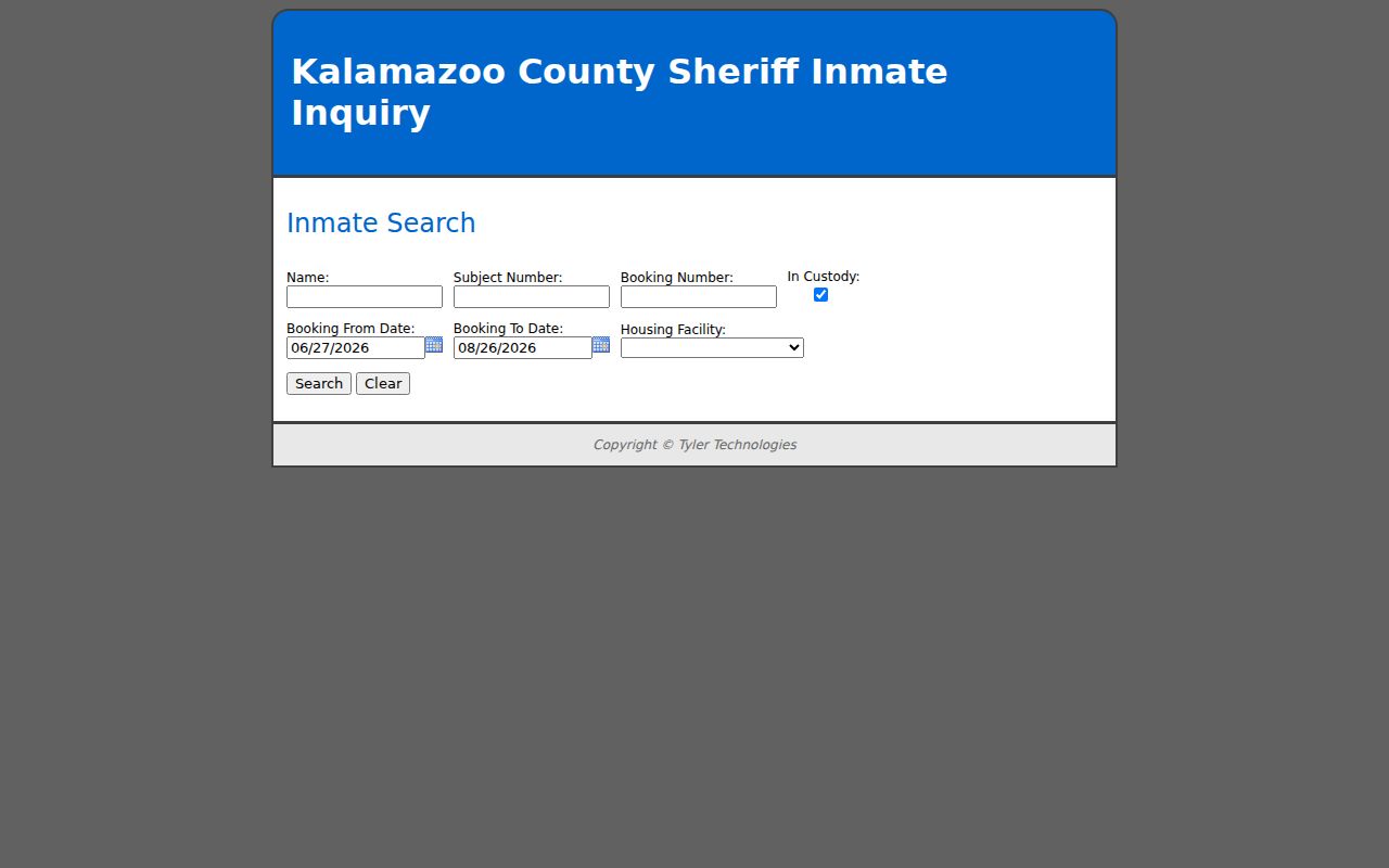 Kalamazoo residents directory county inmate inquiry search fields