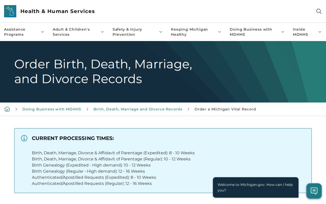 Kalamazoo resident records view of Michigan vital-record order channels and timing